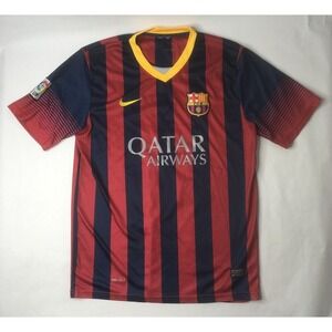 Nike FC Barcelona Messi Red Blue Striped Qatar Airways Short‎ Sleeve XL Jersey B